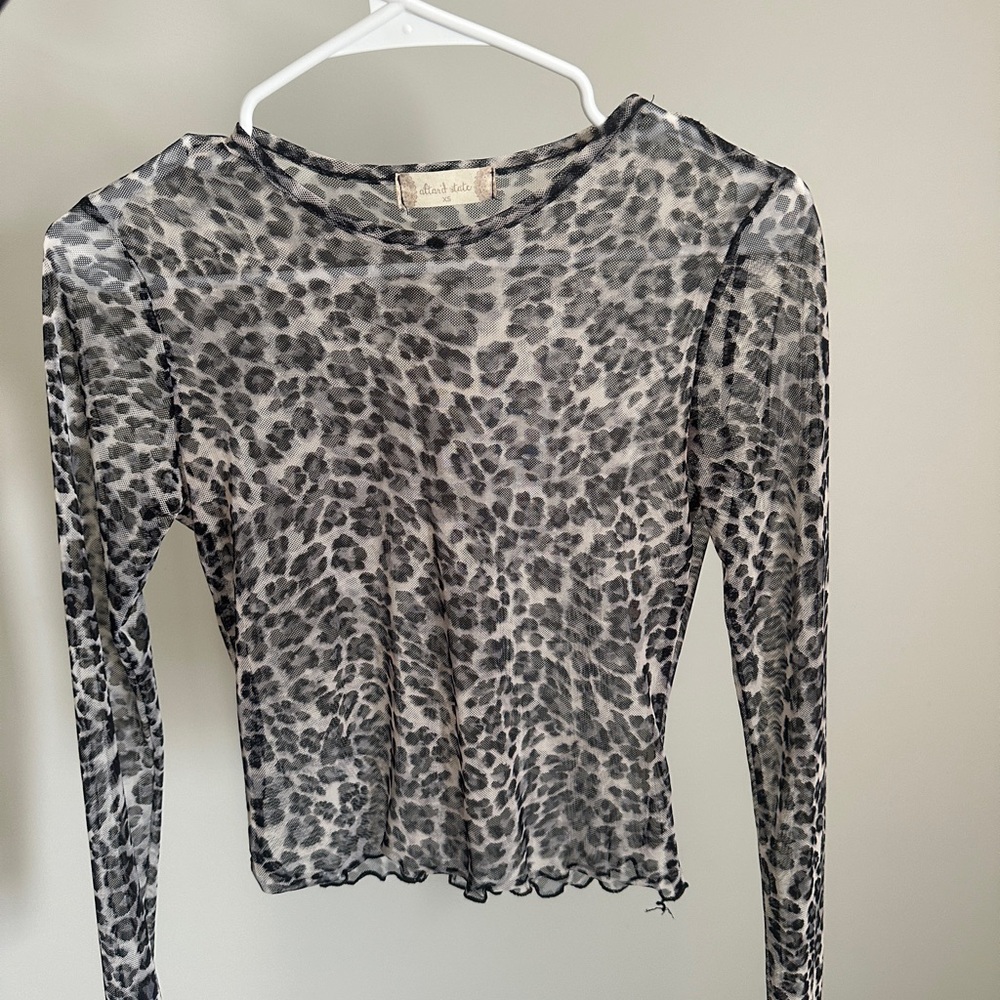 Altar'd State Sheer Black and Gray Animal Print Long Sleeve Top